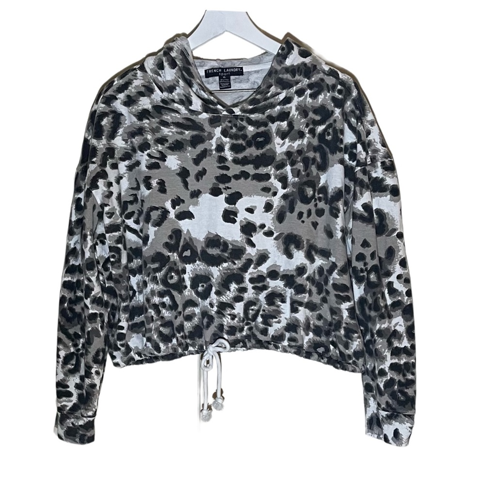 French Laundry White Leopard Hoodie Cropped